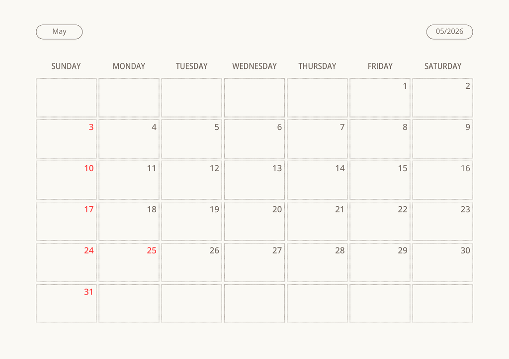 Printable Wall Calendar 2026 - Digital Download (PDF)