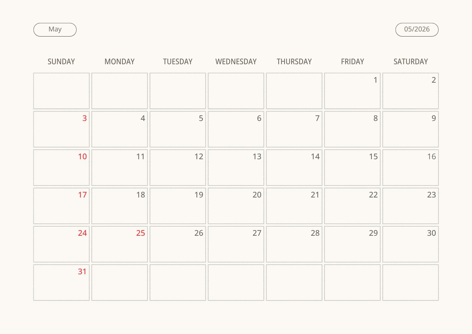 Printable Wall Calendar 2026 - Digital Download (PDF)