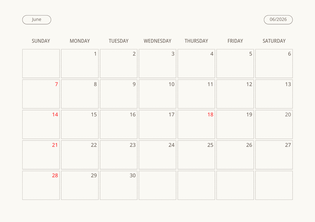 Printable Wall Calendar 2026 - Digital Download (PDF)