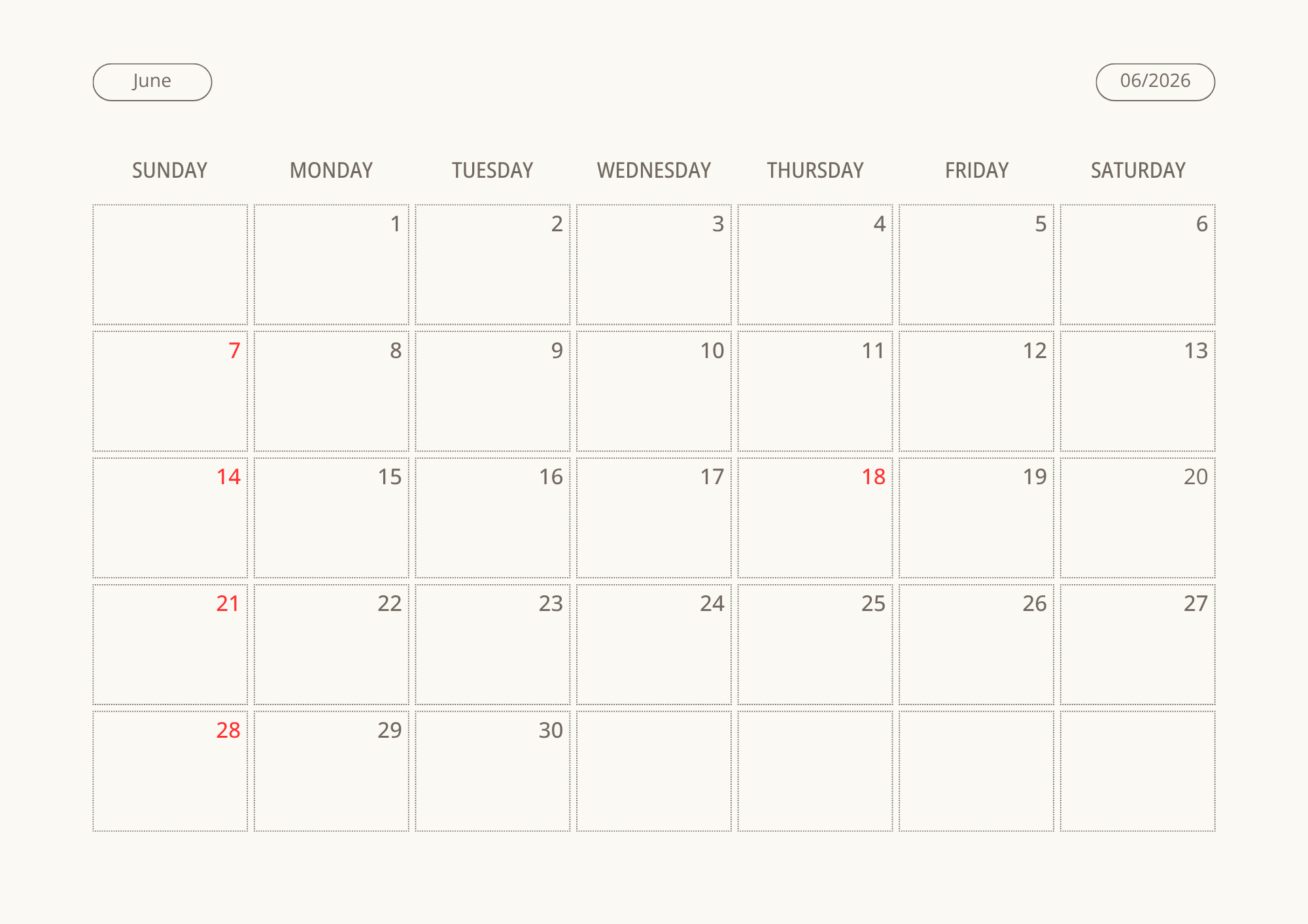 Printable Wall Calendar 2026 - Digital Download (PDF)