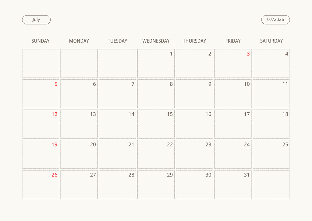 Printable Wall Calendar 2026 - Digital Download (PDF)