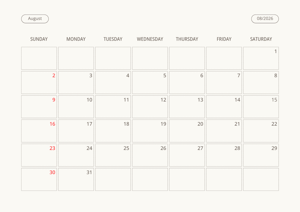 Printable Wall Calendar 2026 - Digital Download (PDF)