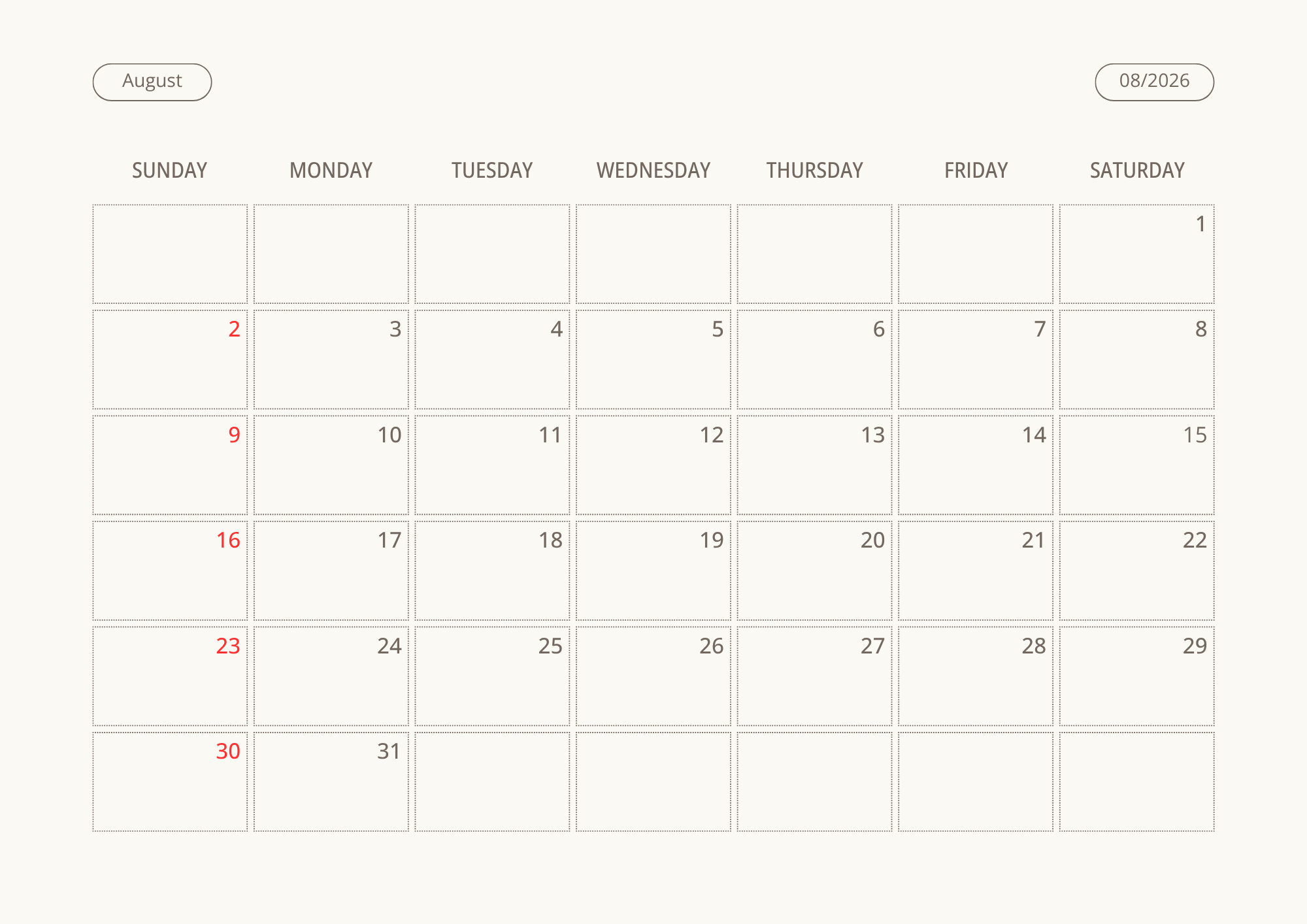 Printable Wall Calendar 2026 - Digital Download (PDF)