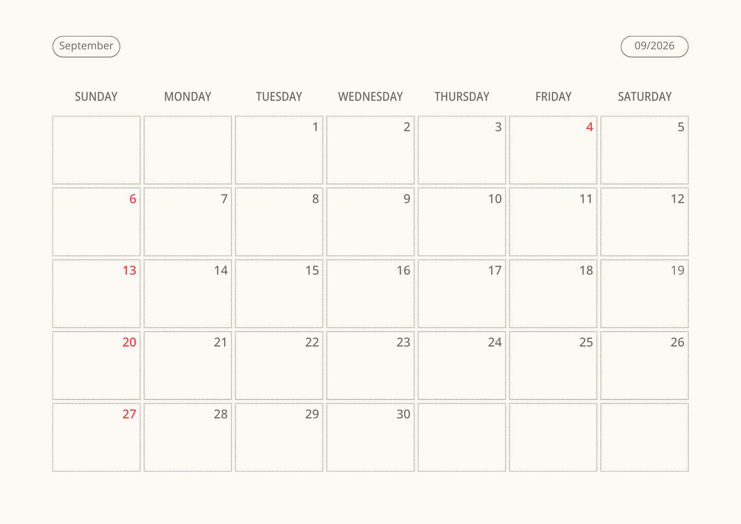 Printable Wall Calendar 2026 - Digital Download (PDF)