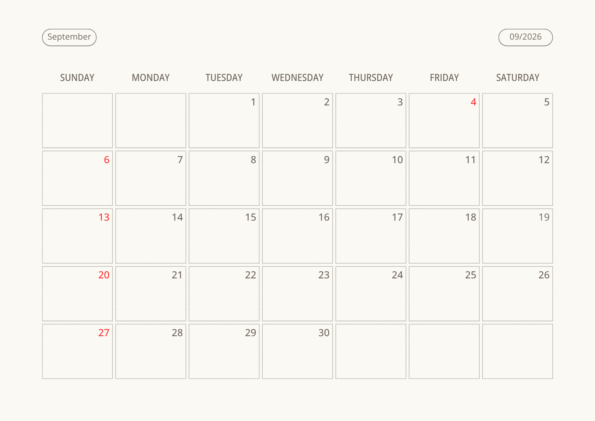 Printable Wall Calendar 2026 - Digital Download (PDF)