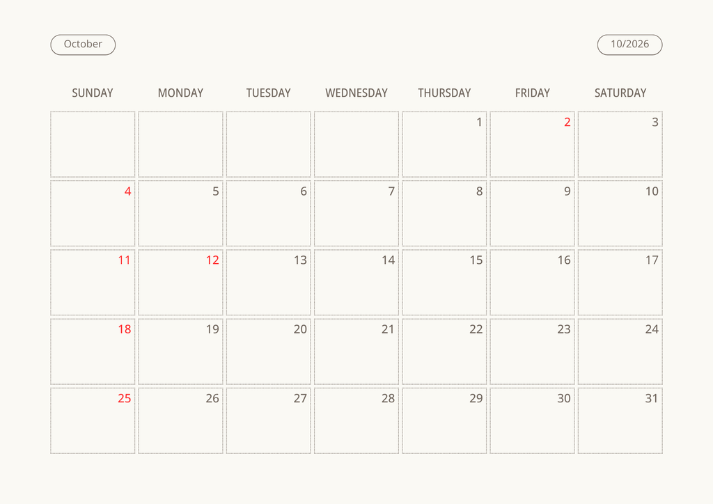 Printable Wall Calendar 2026 - Digital Download (PDF)