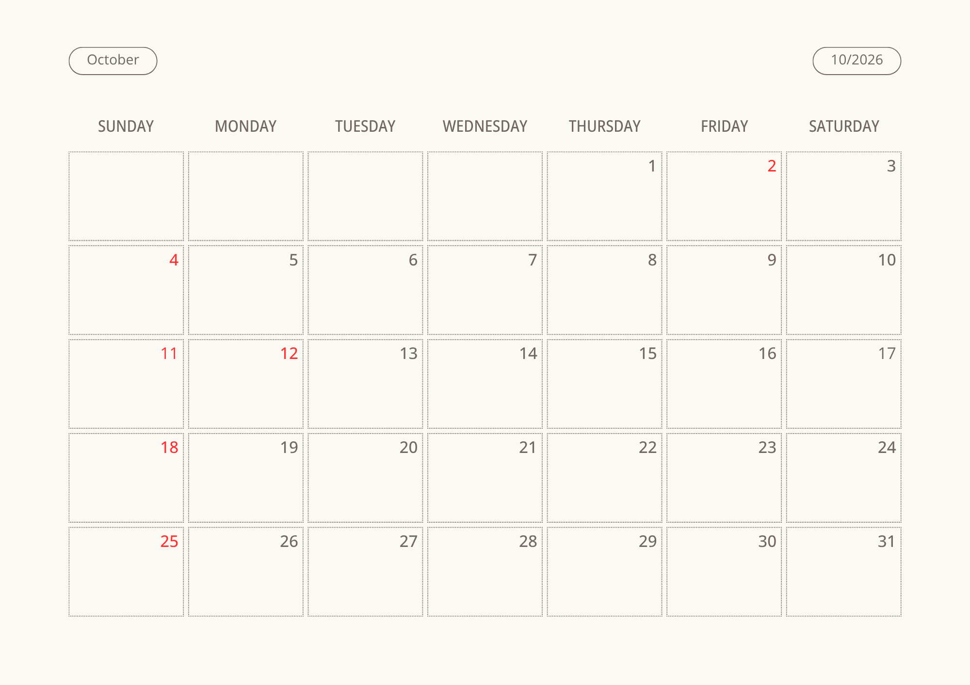 Printable Wall Calendar 2026 - Digital Download (PDF)