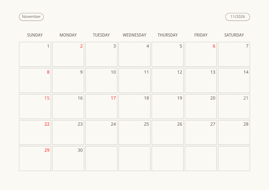 Printable Wall Calendar 2026 - Digital Download (PDF)