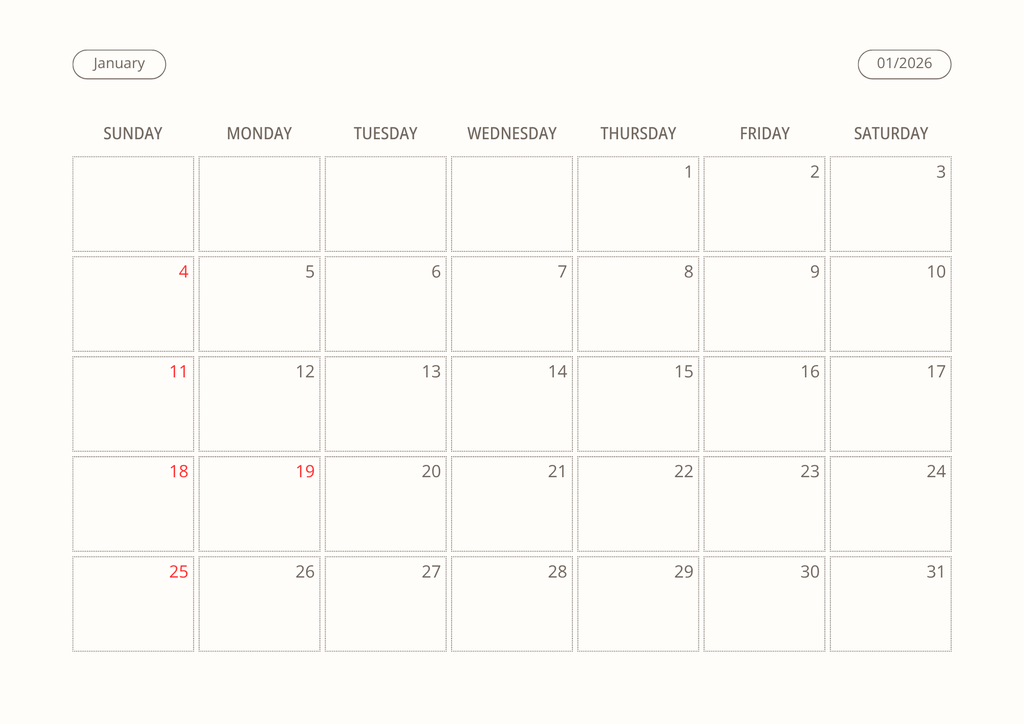 Printable Wall Calendar 2026 - Digital Download (PDF)