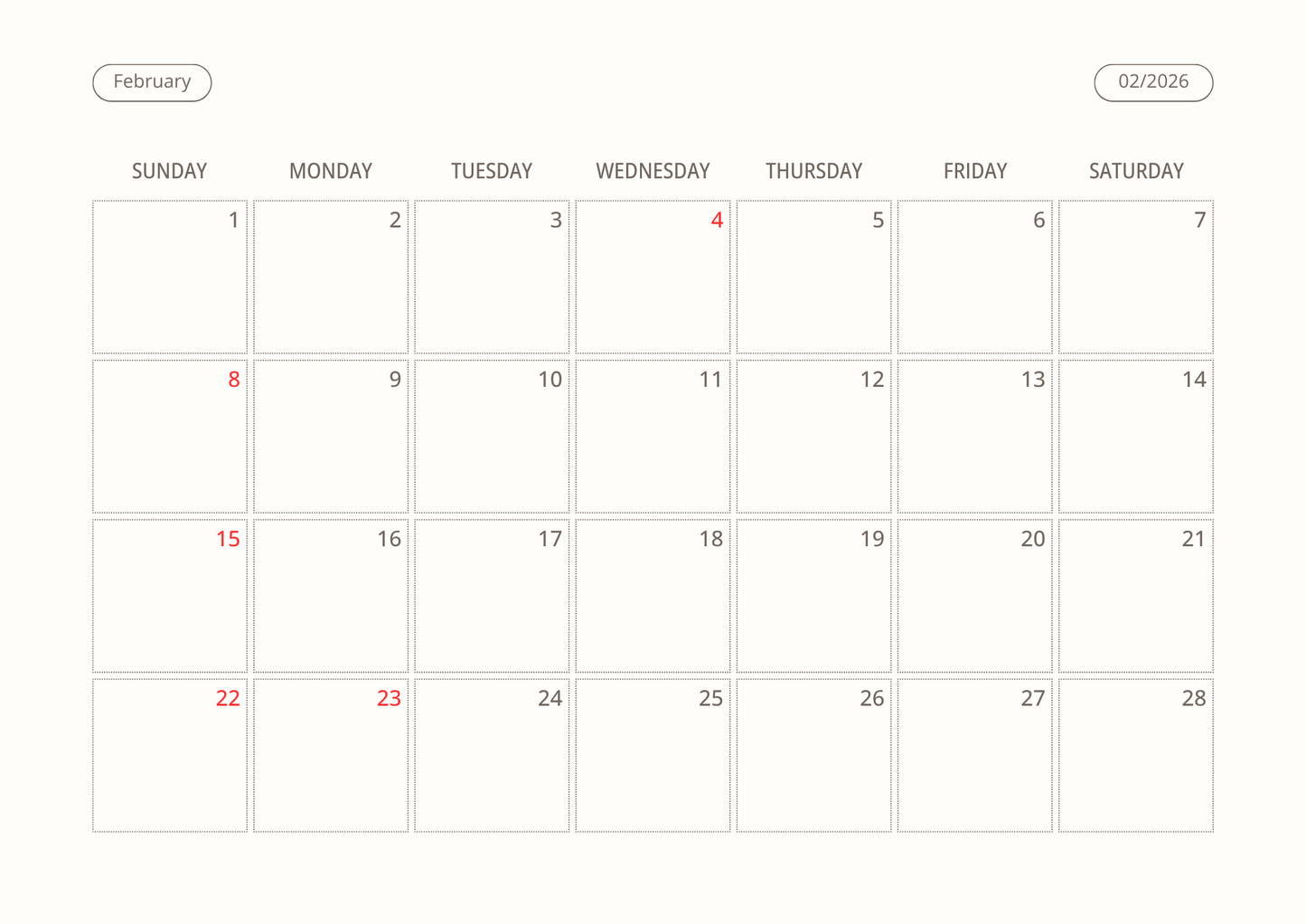 Printable Wall Calendar 2026 - Digital Download (PDF)