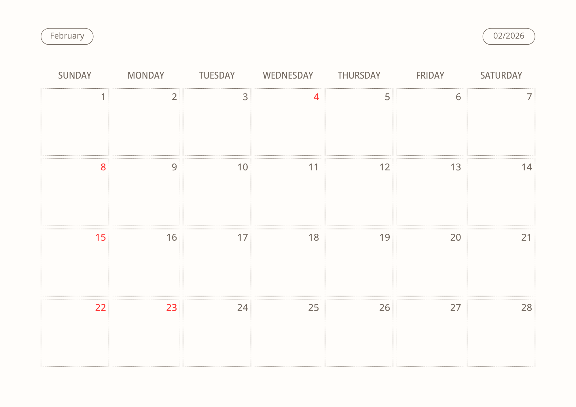 Printable Wall Calendar 2026 - Digital Download (PDF)