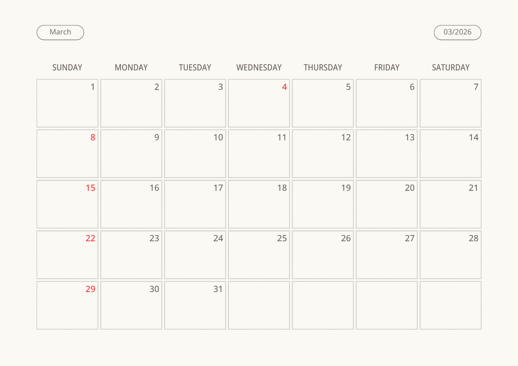 Printable Wall Calendar 2026 - Digital Download (PDF)