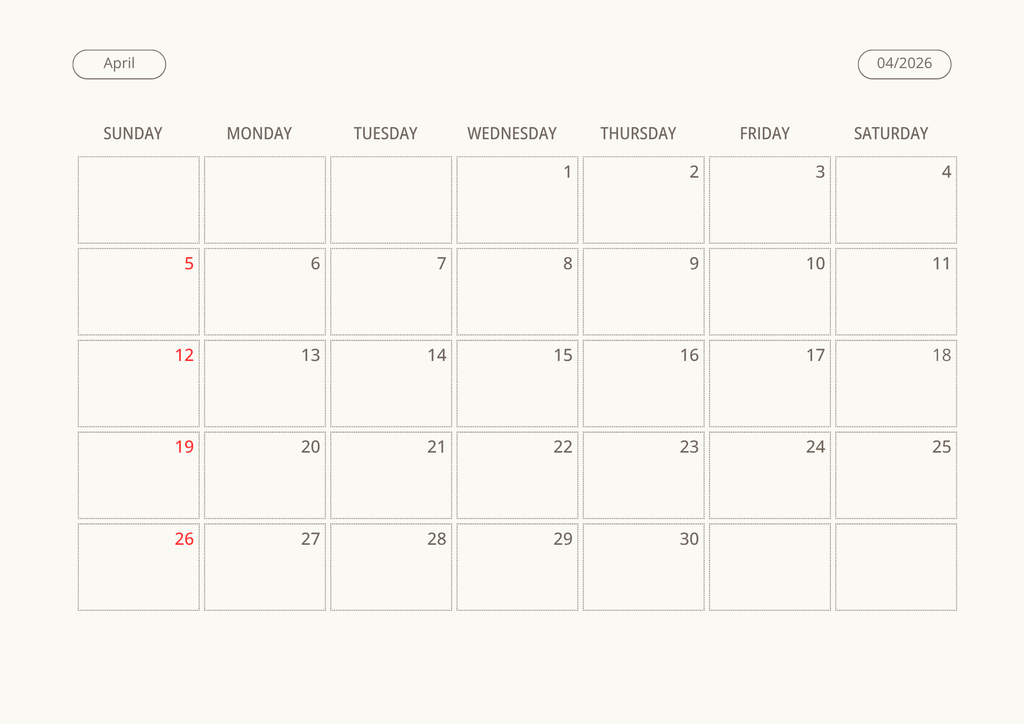 Printable Wall Calendar 2026 - Digital Download (PDF)